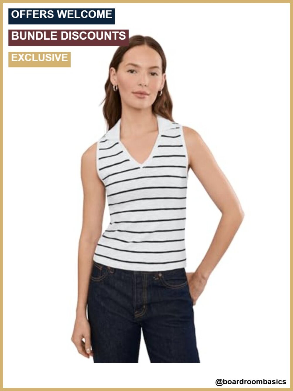 Lilla P Striped Sleeveless Collared Top Cotton Pull-On